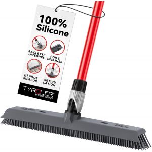 VornixorSarlshopTyroler Balai Silicone & Raclette Sol | T&ecirc;te De 41 cm Balai Bross Poils Animaux | Manche Anti-Rouille en 4 Parties de 140 cm pour Balais en Silicone Professionnel | Balais Nettoyer So - Neuf