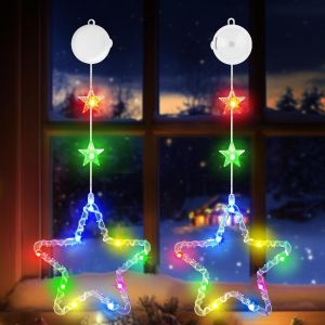 Kal-Fenêtre Noël Lumière,2 Pièces Guirlande Lumineuse Fenêtre Noël,3 Modes Lumière De Fenêtre À Ventouse Et Minuteur,Lumières De Fenêtre,Led Lumières De Noël Décoration De Fenêtre-Rgb - Neuf