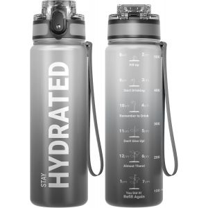 Bouteille D'eau,Gourde Sport 1l/500ml/750ml Avec Marqueur De Temps De Motivation,Sans Bpa,Étanche & ,Pour Sport,Camping (1 Bouteille).[B83] - Neuf