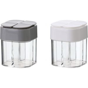 Boite A Epices Cuisine Récipient Épices Transparent Pot À Épices 4 En 1 Shaker À Épices Bouteille À Assaisonnement Boîte À Épices Cuisine Condiment Pots Pour Poivre,Épices,2 Pièces(Blanc Et Gris) - Neuf