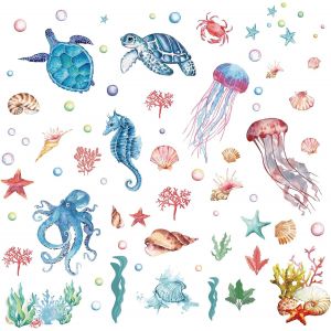 ERYI-8 Feuilles 8 Styles Océan Fenêtre Autocollants Méduse Étoile De Mer Autocollants Fenêtre S'Accroche Animaux De La Mer Décoration Murale Stickers Pour Salle De Classe Chambre Salon Fenêtre - Neuf