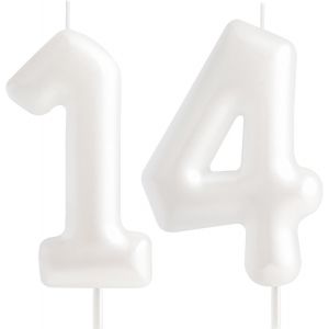 Eryi-Bougie Blanche Macaron En Forme De Chiffre 14 - Bougies D'anniversaire Pour 14 Ans - Bougies D'anniversaire Blanches Pour Filles Et Femmes - Décorations De Fête D'anniversaire Pastel - Neuf