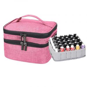 sac de rangement rose à double couche pour vernis à ongles, trousse de maquillage portable - Neuf