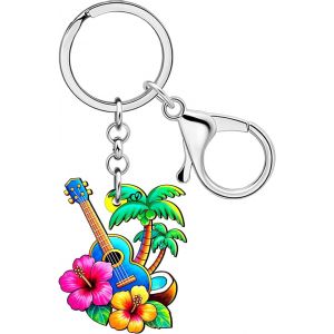 Kal-Porte-Clés Ukulélé Hawaïen Acrylique - Guitare - Palmier - Breloques - Bijoux De Plage - Accessoire De Guitare - Cadeaux Pour Femmes Et Filles - Neuf