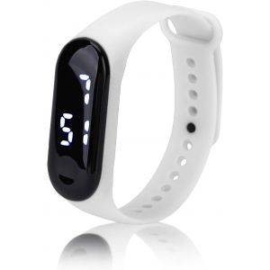 Kalanka-Montre Num&eacute;rique, Affichage &Agrave; Lumi&egrave;re Blanche Led Miroir En Plastique Mouvement &Eacute;lectronique Bracelet En Silicone Montre De Sport, Bracelet Intelligent Montre De Sport Pour Enfants Femmes Fem - Neuf