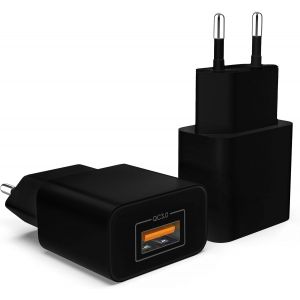 Thef-2x Chargeur Rapide Secteur - Quick Charge 1 Port Usb 18 Watt - Prise Murale Eu Universelle Pour Par Ex. Apple, Samsung, Htc, Lg, Sony - Noir - Neuf