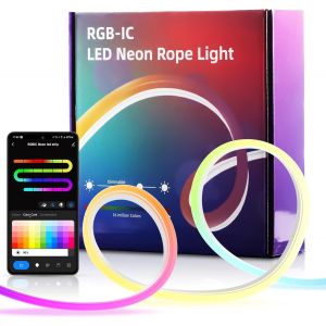 Chenquansarl-Bande Led Néon Rgb Ic, Bande Led Tube Wifi Pour Mur, Bande Extérieure, Contrôle Par Application Via Alexa, Synchronisation Musicale Pour Décoration De Salle De Jeux (Rgb Ic-5 M) - Neuf