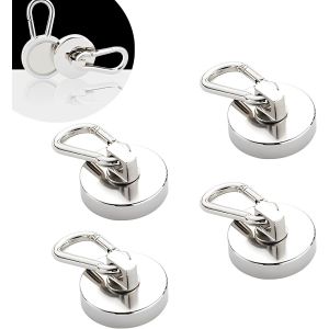 MEVRONISSHOP-4 Pi&egrave;ces Aimant Neodyme Super Puissant 32mm, Mousqueton Magn&eacute;tique Fort, 36 Kg Force De Traction De Crochets Aimant&eacute;s,Crochet Magnetique Rotatifs &agrave; 360&deg;,Pour R&eacute;frig&eacute;rateur, Cuisine, Casi - Neuf