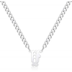 Tianyi-Gothique Collier Initiale, Chaine Acier Inoxydable Collier Homme Initiale A-Z Lettre Nom Argent Cha&icirc;ne Cubaine Alphabet Pendentif R&eacute;glable 18+2 Inches Bijoux Homme - Neuf