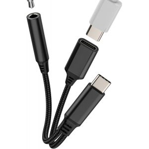 Adaptateur USB C vers Jack 3,5 mm (2 en 1) Type C Chargeur C&acirc;ble pour iPhone 16 15 Pro Compatible avec Samsung Galaxy S25 S24 pour iPad pour Apple AUXiliaire Audio Headphone Connecteur Android Dongle - Neuf