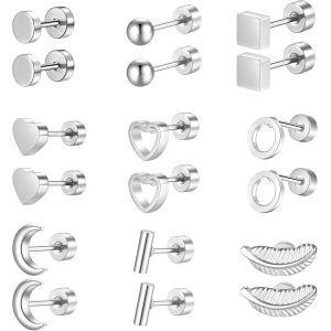 Kal-9 Paires Boucle D'oreille Femme Homme, Boucles D'oreilles Plaqué Or 14k Argent Noir, Hypoallergénique Boucle D'oreille Acier Inoxydable - Neuf