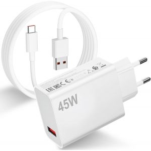JGD-45W Chargeur Rapide avec C&acirc;ble USB C 1M pour Xiaomi Redmi Note 14 13 Pro, Adaptateur de Chargeur Rapide 45W Charge Turbo C&acirc;ble USB C pour Xiaomi Redmi 14C 13C Note 14 13 12S 11S 10 9 Pro Poco X7 - Neuf