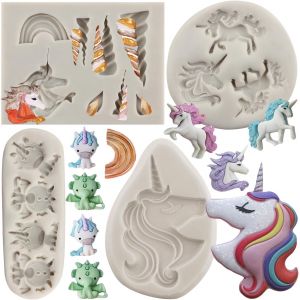Ulteronixshop-Lot De 4 Moules En Silicone En Forme De Licorne Avec Oreilles De Corne De Licorne Moules &Agrave; Fondant Arc-En-Ciel Pour D&eacute;coration De G&acirc;teaux Cupcakes Gel&eacute;e Bonbons Argile Polym&egrave;re P&acirc;te &Agrave; G - Neuf