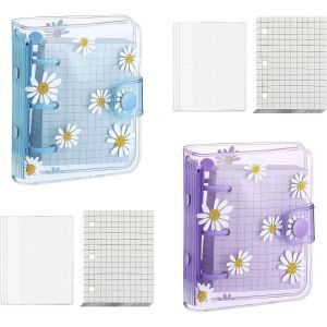 2 Sets Mini Classeur Cahier,Avec 3 Anneaux,Mini Couvertures De Reliure,Transparent,Cahier À Feuilles Mobiles,Avec Papier Intérieur,Sac De Rangement,Mini Carnets De Poche - Neuf