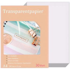 Chenquansarl-Lot De 30 Feuilles De Papier Calque A4 - 63 G/M&sup2; - Blanc - Papier Transparent - Papier Calque A4 - Carr&eacute; - Pour Croquis, Cartes De Bricolage, Emballage, Dessin - Neuf