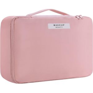 MAA-Trousse de maquillage de voyage [avec porte-pinceaux et pochette amovible] Trousse de maquillage pour femmes et filles (rose), rose - Neuf