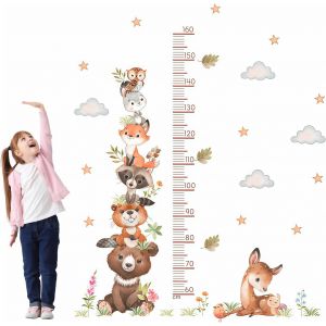Toise Murale Enfant - Aqsacokiya - 60-160 Cm Animaux De La For&ecirc;t Tableau De Hauteur - Stickers Muraux Enfants - Neuf