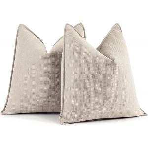Trahoo-Housse De Coussin Beige 45x45, Lot De 2 Housse Coussin En Chenille Coussin Canape Pour Canap&eacute; Au Design &Eacute;l&eacute;gant, Coussins D&eacute;coratifs Doux Et Luxueux Pour Canap&eacute;, Lit Et D&eacute;coration De La Maison - Neuf