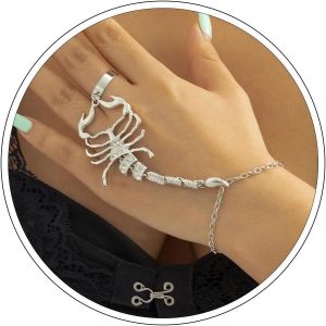 Eryi-Bracelet Anneau Punk Chaîne Main Argent Rhinestone Scorpion Doigt Bracelet Chaîne Tassel Cz Bracelet Anneau Scorpion Vintage Esclave Main Bracelet Chaîne Bijoux Pour Femmes Filles - Neuf