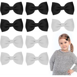 Lbgwp60-Lot De 10 Barrettes À Cheveux En Forme De N?Uds - Ruban Gros-Grain Antidérapant - Accessoire De Coiffure Pour Fille - N?Ud Français - Accessoires Pour Queue De Cheval (Noir/Blanc) - Neuf