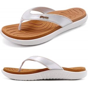 Utigh-Tongs Femme Mode Orthopédique Cuir Confortable Soutien Voûte Plantaire Tongue Legere Yoga Mat Été Plage Piscine Flip Flop Douche Antidérapante Caoutchouc Semell - Neuf