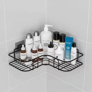 Étagère de salle de bain,étagères de rangement d'angle murales,porte-shampooing,support cosmétique,panier de vidange de douche en fer,organisateur de salle de bain--1pc Triangle Black - Neuf