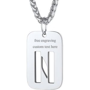 Kal-Plaque Militaire Personnalisable Pendentif Identi Femme Collier Homme Lettre Initial A-Z Pr&eacute;nom Gravure Acier Inoxydable Chaine Argent&eacute;/Plaque Or-Bijoux Cadeau No&euml;l F&ecirc;tes Des M&egrave;res P&egrave;res - Neuf