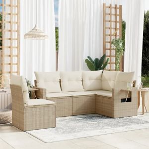Prolenta Premium - Salon De Jardin Avec Coussins 5 Pcs Beige R&eacute;sine Tress&eacute;e - Neuf