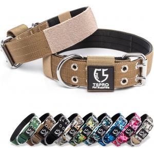 Eryi-Collier Tactique Chien Collier Chien Avec Boucle En Métal Et Patchs, Reglable Collier De Chien Épais Et Solide Pour Chiens De Taille Moyenne À Grande (Khaki M+) - Neuf
