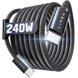 DDA-Cable USB C vers USB C, 2m 240W PD 5A Cable USBC Charge Rapide Câble Chargeur USBC Nylon Tressé pour iPhone 16 15 Samsung S25 Ultra iPad Air MacBook Pro Google Pixel 9 Xiaomi Switch PS5 Tablet - Neuf