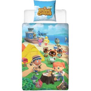 Tzf-Parure De Lit Animal Crossing 135 X 200 Cm + 80 X 80 Cm - Taille Allemande - Nintendo New Horizons - 100% Coton - Parure De Lit 2 Pièces Pour Adolescent Et Enfant - Neuf
