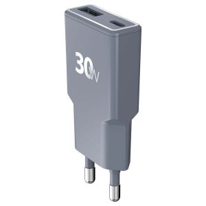 Chargeur USB-C / USB-A 30W Power Delivery UltraGaN Rapide Force Power Gris - Neuf