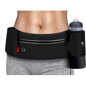 JEXNOVASHOP-Sac Banane Sport Running Ceinture de Course avec Porte-Bouteille Pliable (Bouteilles Non incluses), Pas de Rebond, Grande Poche r&eacute;sistant &agrave; l'eau, Support de t&eacute;l&eacute;phone pour Homme et Femme - Neuf