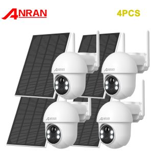 Cam&eacute;ra de surveillance (2K Upgrade) ANRAN 3MP sans fil Wifi ext&eacute;rieure Solaire panoramique 360&deg; d&eacute;tection PIR audio bidirectionnel-4PCS - Neuf