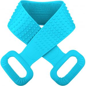 Brosse pour le dos et le corps Pour le dos-En silicone-Pour le massage et la cellulite-Pour exfolier le dos,le corps et les pieds (90cm,Bleu) - Neuf