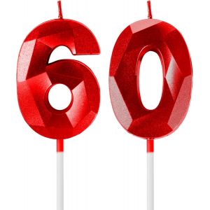Sansh-Rouge Bougies D'anniversaire En Forme De Chiffre 60, 3d Bougies Rouge Décoration De Gâteau,Décoration De Gâteau Pour Fête D'anniversaire, Mariage,Bougie D'anniversaire Pour Gâteau - Neuf