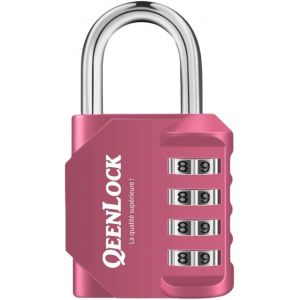 Cadenas 4 chiffres, Cadenas &agrave; Code Pour Casier Vestiaire Sport, Coll&egrave;ge, Scolaire, Cadenas avec Code Ext&eacute;rieur Pour Portail, Abri de Jardin, Couleur rose - Neuf
