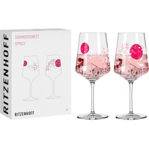 Verre &Agrave; Ap&eacute;ritif Sprizz (Set De 2) 500 Ml-S&eacute;rie Sommersonett N&deg; 7 Avec Motif Asiatique Rose-Made In Germany - Neuf