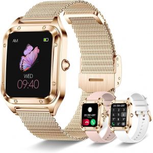 KALANKA-Montre Intelligente F&eacute;minine (Prise/r&eacute;ponse d'appels), 1,59"" HD Montre Sportive avec Surveillance de la Fr&eacute;quence Cardiaque/Oxyg&egrave;ne dans Le Sang/Sommeil, IP67 pour Android et iOS, Or Ros&eacute; - Neuf