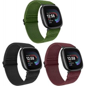 Huamanlou 3 Pack Elastic Nylon Straps Compatible With Fitbit Versa 4 Strap/Fitbit Versa 3 Strap/Fitbit Sense Strap/Sense 2 Strap, Soft Loop Adjustable Sport Replacement Wristbands For Women Men - Neuf