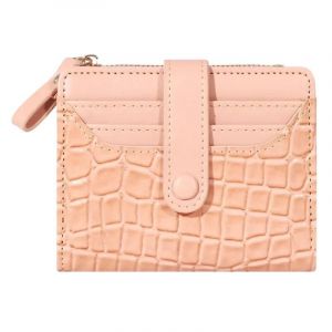 HUED-Mini portefeuille pochette imprim&eacute; crocodile, porte-carte de cr&eacute;dit court, porte-cartes et porte-monnaie pour femmes-Rose - Neuf