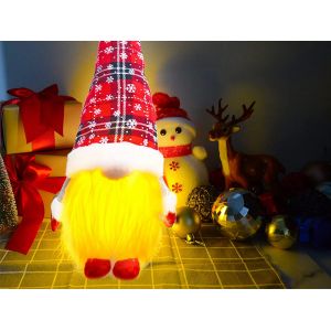 D&eacute;coration de No&euml;l en forme de gnome avec lumi&egrave;re LED et chapeau &agrave; carreaux, 46 x 20 cm - Neuf