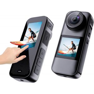 SUBZONAL-Cam&eacute;ra Sport Double &eacute;cran 4K 60FPS Cam&eacute;ra &eacute;tanche &agrave; &eacute;cran Tactile HD de 2,2 Pouces Camera Moto Anti-Secousse et Accessoires de Montage Adapt&eacute; aux Sports de Plein air et au Cyclisme - Neuf
