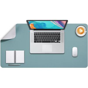 Sous-Main Bureau, Tapis De Bureau, Tapis De Clavier Et Souris, Tapis De Portable, Pad Écriture, Mouse Pad, Pour Bureau/Maison/Gaming, Double Face En Cuir Pu 80 X 40Cm (Vert Grisâtre/Gris) - Neuf
