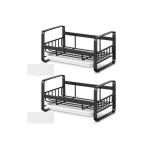 Lot De 2 Porte-&Eacute;ponges D'&eacute;vier En Acier Inoxydable Avec Bac D'&eacute;gouttage Amovible - Neuf