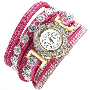 Duoya Femmes Plusieurs Couches Strass Bracelet Montre-Bracelet Cha&icirc;ne Robe Montre &Agrave; Quartz (Rouge) - Neuf