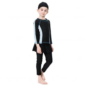 Maillot De Bain Deux Pieces A Manches Longues Pour Fille (Noir 80 Cm) - Neuf