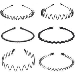 6 Pcs Multi-Style M&eacute;tal Cerceau De Cheveux, &Eacute;lastique Ondul&eacute;s Spring Wave Bandeau Cheveux Homme,Noir Antid&eacute;rapant Sport Unisexe Serre Tete Accessoires Pour Femmes Et Hommes - Neuf