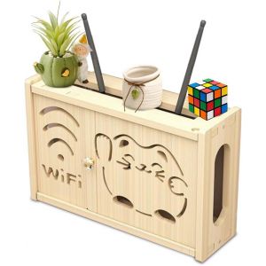 CAUC-Armoire de routeur en bois massif, montage mural, cachette de routeur, bo&icirc;te de rangement pour routeur, bo&icirc;te de rangement pour c&acirc;ble TV, &eacute;tag&egrave;re d&eacute;corative en bois, WiFi, routeur d&eacute;coratif - Neuf