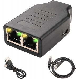Gigabit Switch Ethernet 2 Ports avec d'alimentation Type-C et C&acirc;ble R&eacute;seau, Switch Ethernet RJ45 1 &agrave; 2 LAN Splitter 1000Mbp pour Routeur, Ordinateur, D&eacute;codeur, T&eacute;l&eacute;viseur - Neuf